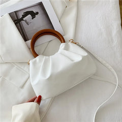 Women's Crossbody Bag Cloud Pleated Small Wooden Handle French Style