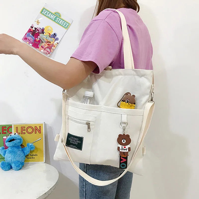 Canvas Shoulder Bag for Women Crossbody Tote Shopper Handbag