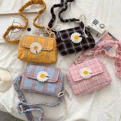 Daisy Plaid Canvas Crossbody Shoulder Bag for Women