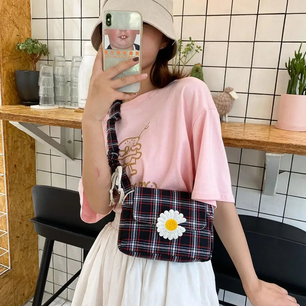 Daisy Plaid Canvas Crossbody Shoulder Bag for Women