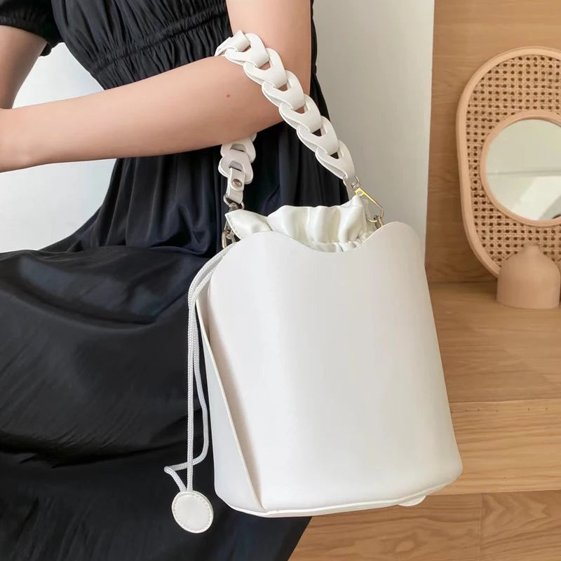 Women's Drawstring Bucket Bag PU Leather Crossbody