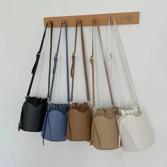 Women's Drawstring Bucket Bag PU Leather Crossbody
