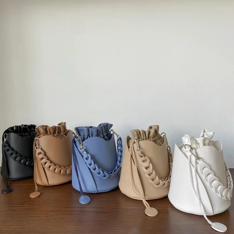 Women's Drawstring Bucket Bag PU Leather Crossbody