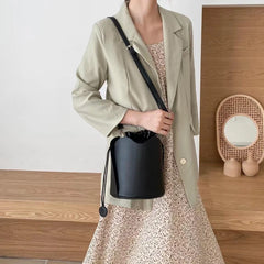 Women's Drawstring Bucket Bag PU Leather Crossbody