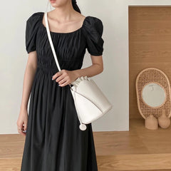 Women's Drawstring Bucket Bag PU Leather Crossbody