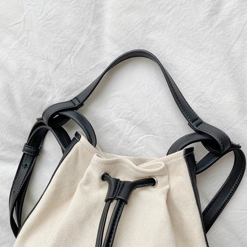 Women's Bucket Handbags Drawstring Small Shoulder Bag PU Leather Crossbody