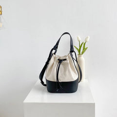 Women's Bucket Handbags Drawstring Small Shoulder Bag PU Leather Crossbody
