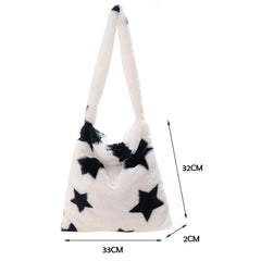 Floral Print Plush Shoulder Bag for Women, Large Capacity Handbag