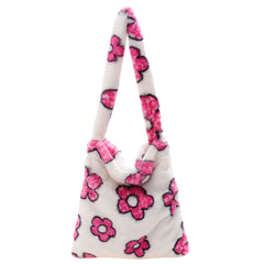 Floral Print Plush Shoulder Bag for Women, Large Capacity Handbag