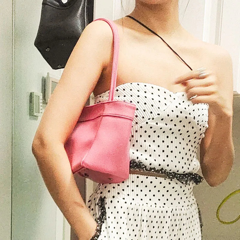 Vintage Leather Bucket Shoulder Bag for Women Handbag