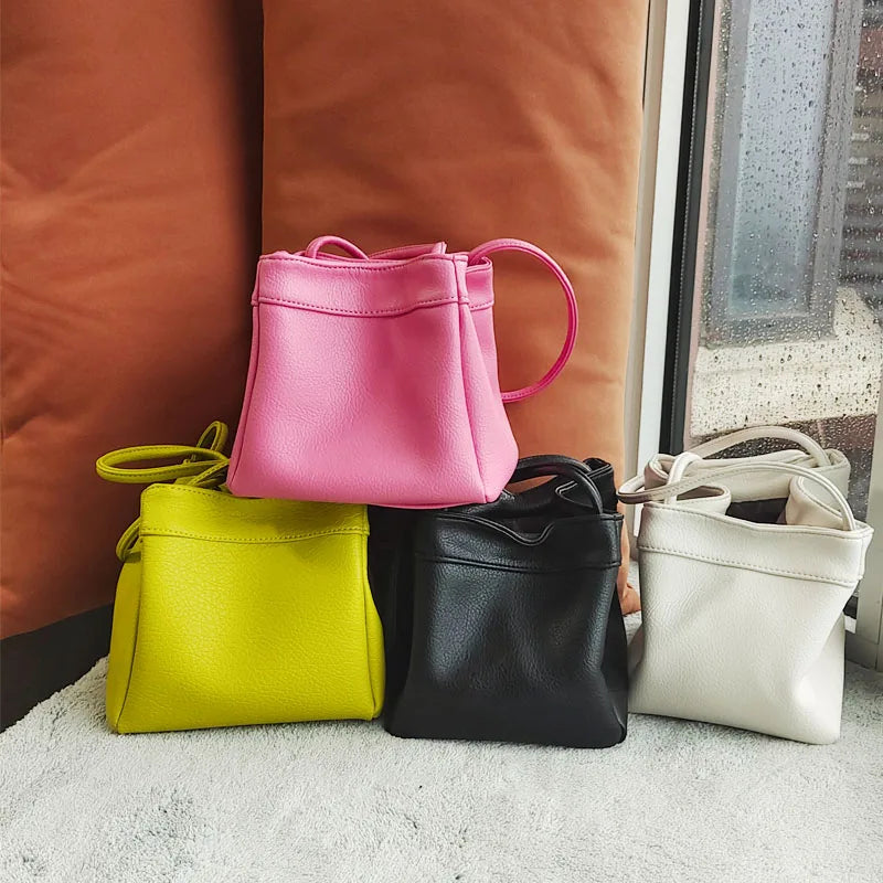 Vintage Leather Bucket Shoulder Bag for Women Handbag