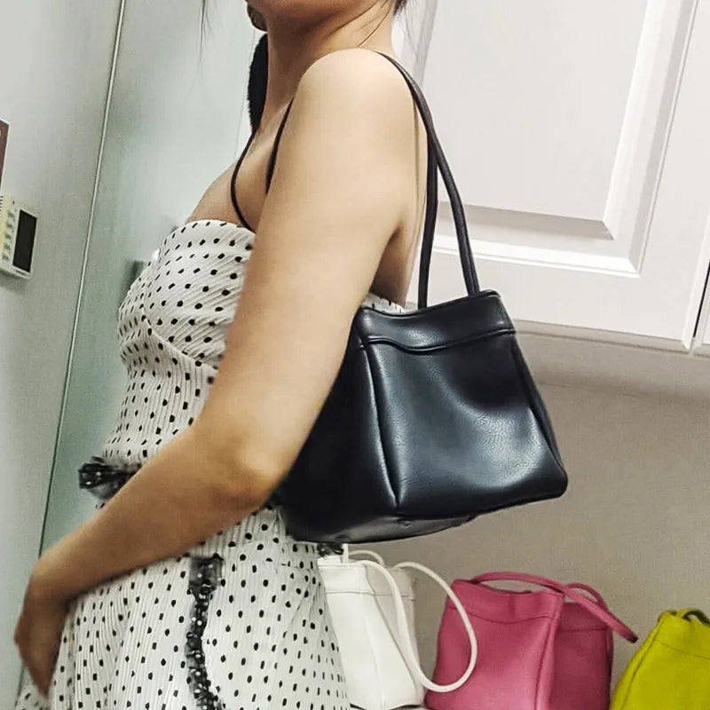 Vintage Leather Bucket Shoulder Bag for Women Handbag