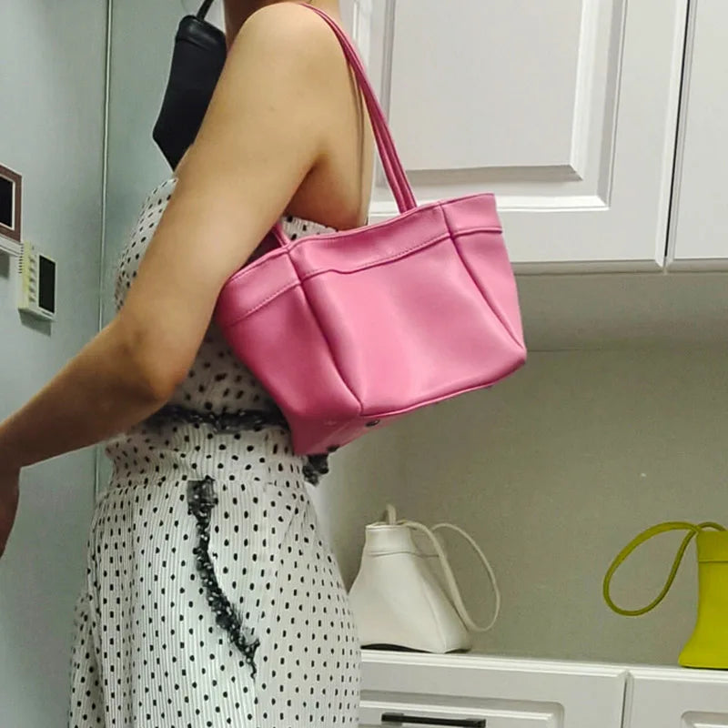 Vintage Leather Bucket Shoulder Bag for Women Handbag