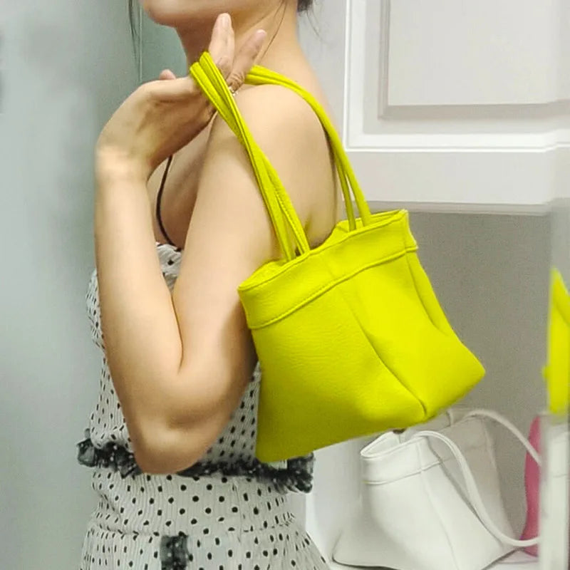 Vintage Leather Bucket Shoulder Bag for Women Handbag