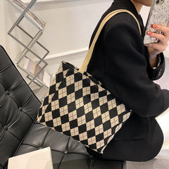 Women's Large Capacity Retro Rhombus Tote Bag