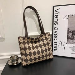 Women's Large Capacity Retro Rhombus Tote Bag