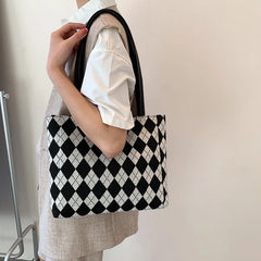 Women's Large Capacity Retro Rhombus Tote Bag