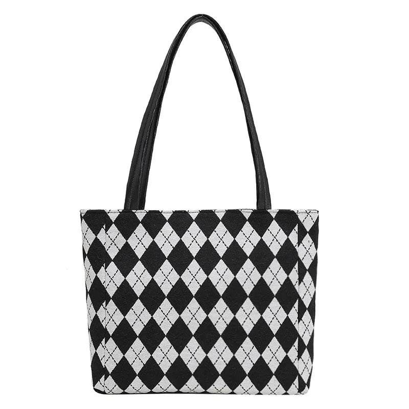 Women's Large Capacity Retro Rhombus Tote Bag