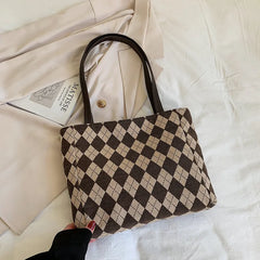 Women's Large Capacity Retro Rhombus Tote Bag