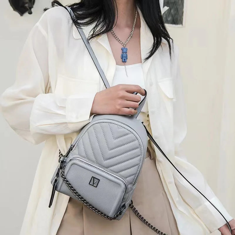 Quilted Chain Backpack for Women, Versatile Travel Bag with Pocket