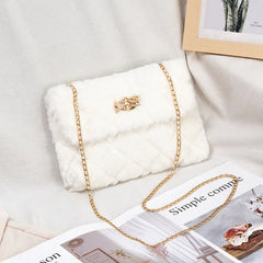 Women's Fleece Crossbody Messenger Bag with Chain Strip