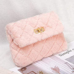 Women's Fleece Crossbody Messenger Bag with Chain Strip