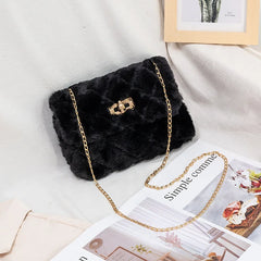Women's Fleece Crossbody Messenger Bag with Chain Strip