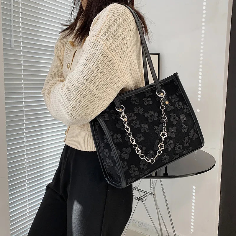 Women's Large Jacquard Chain Tote Shoulder Crossbody Bag