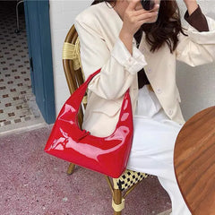 Women's Small Handbag Zipper Shoulder Bag PU Leather Lady Underarm Bag