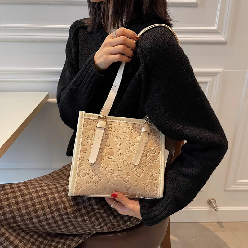 Women's Large Capacity Shoulder Tote Bag for Commuter, Autumn Simplicity Style