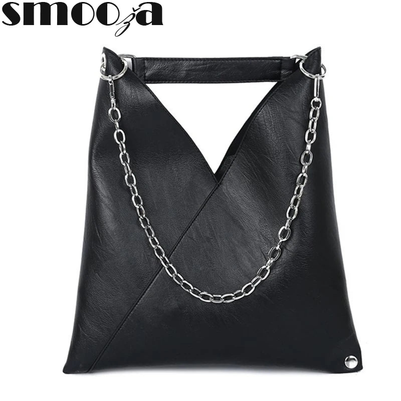 Women's High Capacity PU Leather Shoulder Bag with Chains