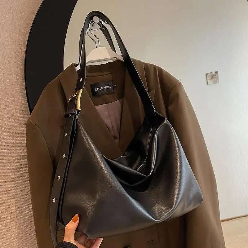 Women's Large Capacity Soft Leather Shoulder Bag Crossbody Tote Handbag