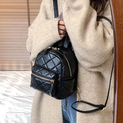 Women's Leather Quilted Pattern Travel Backpack