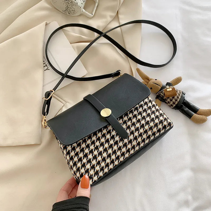 Women's Houndstooth Crossbody Bag Winter Fashion