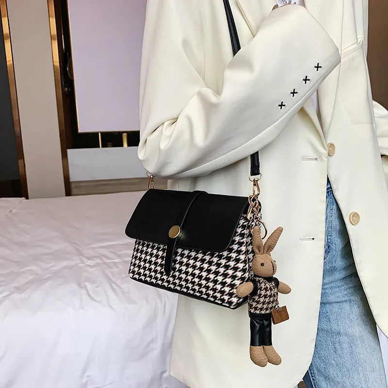 Women's Houndstooth Crossbody Bag Winter Fashion