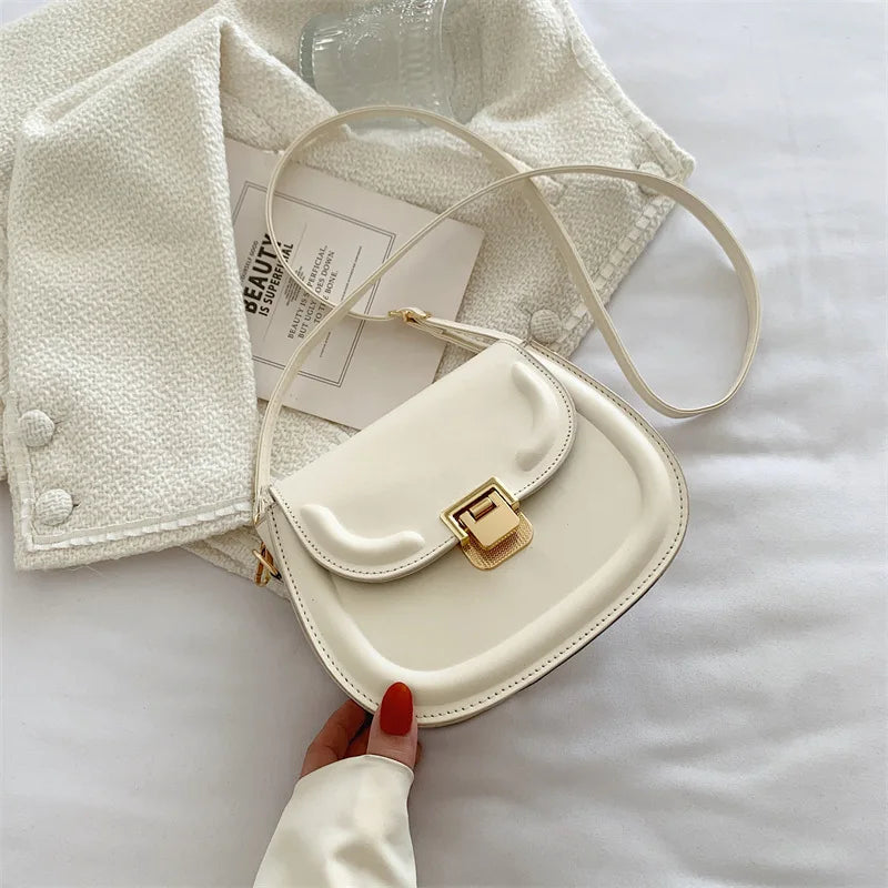 Women's Retro Bag Lock Catch Shoulder Saddle Bag