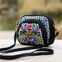 Women's National Style Flower Embroidery Canvas Shoulder Bag