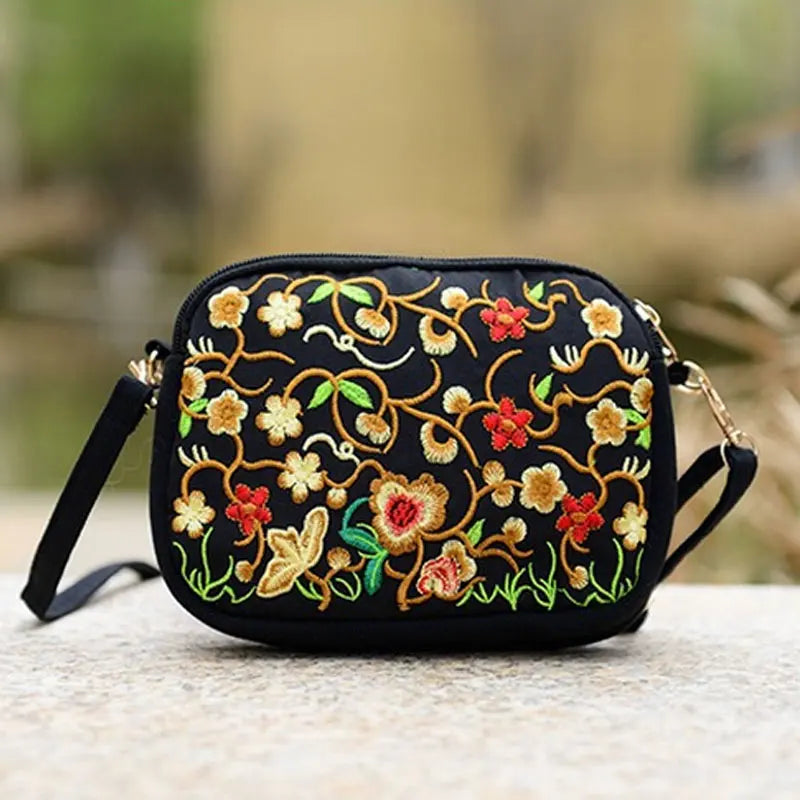 Women's National Style Flower Embroidery Canvas Shoulder Bag