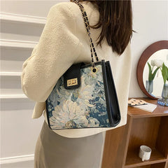 Women's Oil Painting Tote Bag Large Capacity for Autumn Winter