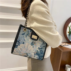 Women's Oil Painting Tote Bag Large Capacity for Autumn Winter