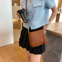 Women's Shoulder Bag PU Leather Tassel Messenger Phone Bag