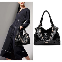 Women's Shoulder Bag PU Leather Ladies Sequined Patent Handbag