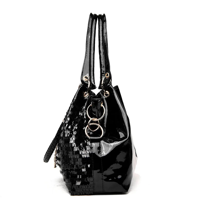 Women's Shoulder Bag PU Leather Ladies Sequined Patent Handbag
