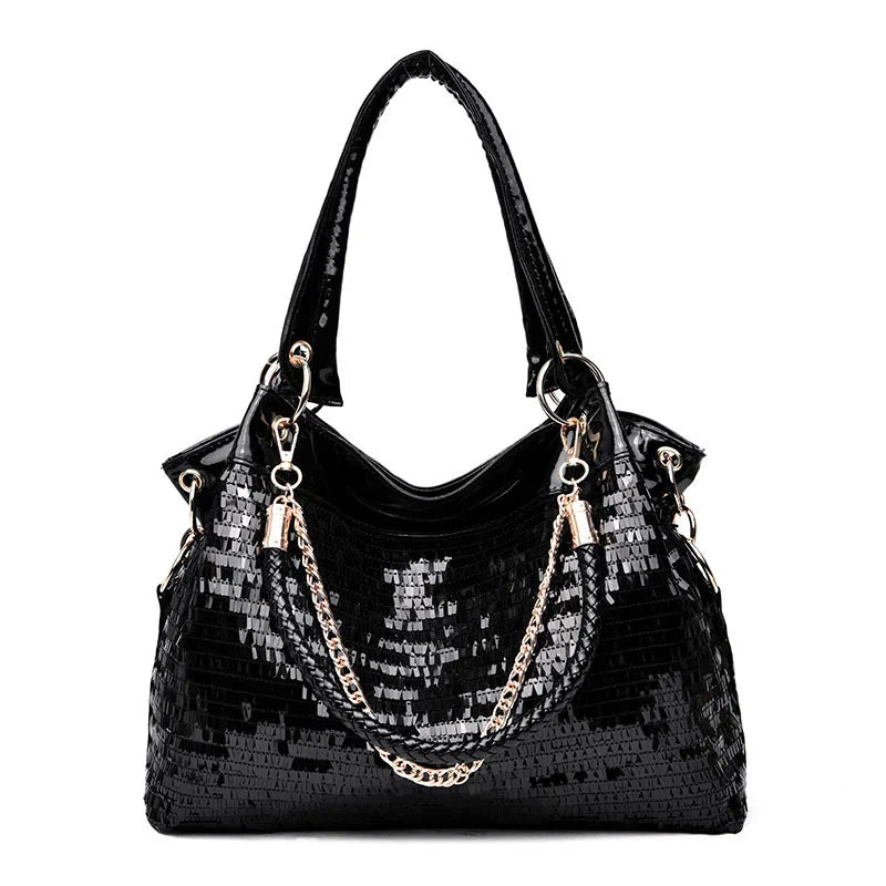Women's Shoulder Bag PU Leather Ladies Sequined Patent Handbag