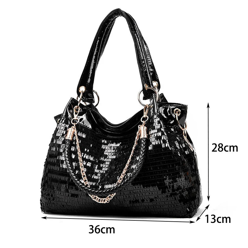 Women's Shoulder Bag PU Leather Ladies Sequined Patent Handbag