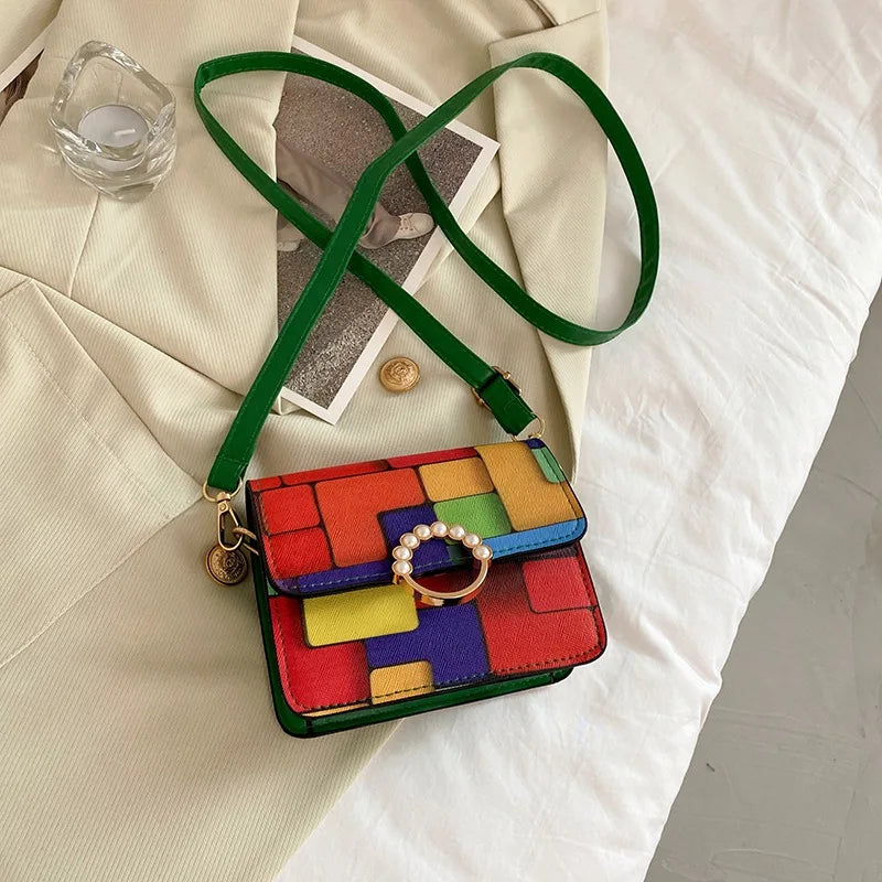 Personalized Plaid Stitching Small Shoulder Bag for Women