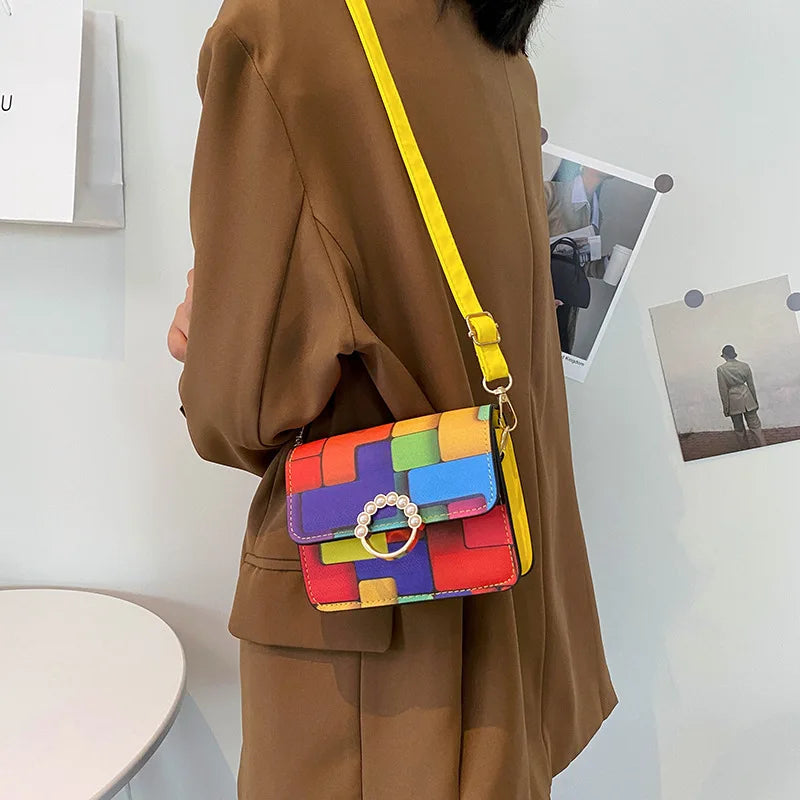 Personalized Plaid Stitching Small Shoulder Bag for Women