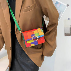 Personalized Plaid Stitching Small Shoulder Bag for Women