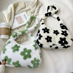 Plush Fur Flower Love Pattern Shoulder Bags Soft Fur Underarm Bag