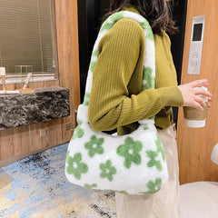 Plush Fur Flower Love Pattern Shoulder Bags Soft Fur Underarm Bag